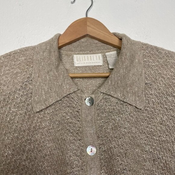 Elisabeth Vintage Linen Blend Button Down Knit Collar Blouse Size: 1X - Picture 5 of 14